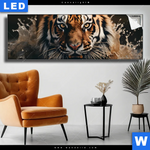 Leuchtbild Tiger Im Wasser Panorama Produktvorschau mit dem Bild Tiger im Wasser im Format Panorama.