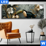 Leuchtbild Tukan Im Goldenen Regenwald Panorama Produktvorschau mit dem Bild Tukan im goldenen Regenwald im Format Panorama.