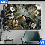 Leuchtbild Tukan Im Goldenen Regenwald Querformat Produktvorschau mit dem Bild Tukan im goldenen Regenwald im Format Querformat.