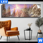 Leuchtbild Verschneiter Wald Panorama Produktvorschau mit dem Bild Verschneiter Wald im Format Panorama.