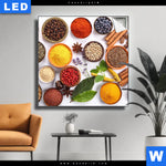 Leuchtbild Vielfaeltige Gewuerze Quadrat Produktvorschau mit dem Bild Vielfältige Gewürze im Format Quadrat.