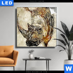 Leuchtbild Vintage Nashorn Quadrat Produktvorschau mit dem Bild Vintage Nashorn im Format Quadrat.