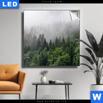 Leuchtbild Wald Im Nebel Quadrat Produktvorschau mit dem Bild Wald im Nebel im Format Quadrat.