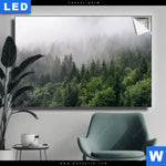 Leuchtbild Wald Im Nebel Querformat Produktvorschau mit dem Bild Wald im Nebel im Format Querformat.