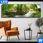 Leuchtbild Wald Mit Bach Panorama Produktvorschau mit dem Bild Wald mit Bach im Format Panorama.