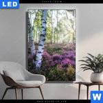 Leuchtbild Wald Mit Heideblumen Hochformat Produktvorschau mit dem Bild Wald mit Heideblumen im Format Hochformat.