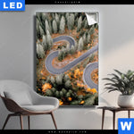 Leuchtbild Wald Strasse Von Oben Hochformat Produktvorschau mit dem Bild Wald & Straße von oben im Format Hochformat.