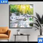 Leuchtbild Wald Wasserfall No 1 Quadrat Produktvorschau mit dem Bild Wald & Wasserfall No. 1 im Format Quadrat.