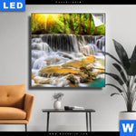 Leuchtbild Wald Wasserfall No 2 Quadrat Produktvorschau mit dem Bild Wald & Wasserfall No. 2 im Format Quadrat.