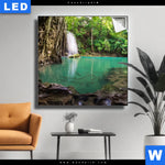Leuchtbild Wald Wasserfall No 4 Quadrat Produktvorschau mit dem Bild Wald & Wasserfall No. 4 im Format Quadrat.