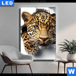 Leuchtbild Wanddurchbruch Leopard Hochformat Produktvorschau mit dem Bild Wanddurchbruch - Leopard im Format Hochformat.