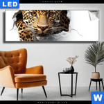 Leuchtbild Wanddurchbruch Leopard Panorama Produktvorschau mit dem Bild Wanddurchbruch - Leopard im Format Panorama.