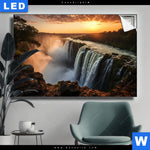 Leuchtbild Wasserfall Bei Abendsonne Querformat Produktvorschau mit dem Bild Wasserfall bei Abendsonne im Format Querformat.