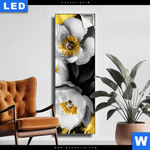 Leuchtbild Weisse Blumen Mit Gold Schmal Produktvorschau mit dem Bild Weiße Blumen mit Gold im Format Schmal.