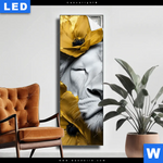 Leuchtbild Weisse Loewin Mit Goldblueten Schmal Produktvorschau mit dem Bild Weiße Löwin mit Goldblüten im Format Schmal.