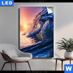 Leuchtbild Welle Im Sonnenuntergang Hochformat Produktvorschau mit dem Bild Welle im Sonnenuntergang im Format Hochformat.