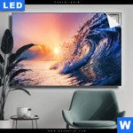 Leuchtbild Welle Im Sonnenuntergang Querformat Produktvorschau mit dem Bild Welle im Sonnenuntergang im Format Querformat.