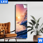 Leuchtbild Welle Im Sonnenuntergang Schmal Produktvorschau mit dem Bild Welle im Sonnenuntergang im Format Schmal.