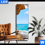 Leuchtbild Wellenrauschen Und Felsenklippe Schmal Produktvorschau mit dem Bild Wellenrauschen und Felsenklippe im Format Schmal.