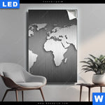 Leuchtbild Weltkarte Edelstahloptik Hochformat Produktvorschau mit dem Bild Weltkarte Edelstahloptik im Format Hochformat.