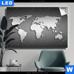 Leuchtbild Weltkarte Edelstahloptik Querformat Produktvorschau mit dem Bild Weltkarte Edelstahloptik im Format Querformat.