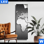 Leuchtbild Weltkarte Edelstahloptik Schmal Produktvorschau mit dem Bild Weltkarte Edelstahloptik im Format Schmal.