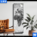 Leuchtbild Weltkarte Grautoene Schmal Produktvorschau mit dem Bild Weltkarte Grautöne im Format Schmal.