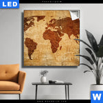 Leuchtbild Weltkarte Rostoptik Quadrat Produktvorschau mit dem Bild Weltkarte Rostoptik im Format Quadrat.
