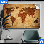 Leuchtbild Weltkarte Rostoptik Querformat Produktvorschau mit dem Bild Weltkarte Rostoptik im Format Querformat.