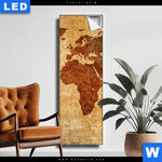 Leuchtbild Weltkarte Rostoptik Schmal Produktvorschau mit dem Bild Weltkarte Rostoptik im Format Schmal.