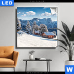Leuchtbild Winteridylle In Den Bergen Quadrat Produktvorschau mit dem Bild Winteridylle in den Bergen im Format Quadrat.
