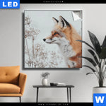 Leuchtbild Winterstille Der Fuchs Quadrat Produktvorschau mit dem Bild Winterstille - Der Fuchs im Format Quadrat.