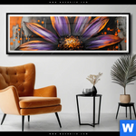 Poster Abstrakte Blume In Orange Lila Panorama Produktvorschau mit dem Bild Abstrakte Blume in Orange & Lila im Format Panorama.