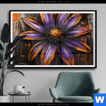 Poster Abstrakte Blume In Orange Lila Querformat Produktvorschau mit dem Bild Abstrakte Blume in Orange & Lila im Format Querformat.