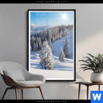 Poster Berge Und Waelder In Schnee Hochformat Produktvorschau mit dem Bild Berge und Wälder in Schnee im Format Hochformat.
