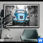 Poster Blauer Oldtimer Querformat Produktvorschau mit dem Bild Blauer Oldtimer im Format Querformat.