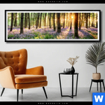 Poster Bluehender Wald Bei Sonnenaufgang Panorama Produktvorschau mit dem Bild Blühender Wald bei Sonnenaufgang im Format Panorama.