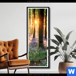 Poster Bluehender Wald Bei Sonnenaufgang Schmal Produktvorschau mit dem Bild Blühender Wald bei Sonnenaufgang im Format Schmal.
