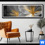 Poster Blueten Gold Weiss Panorama Produktvorschau mit dem Bild Blüten Gold & Weiß im Format Panorama.