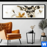 Poster Bluetenpracht Trifft Geweih Panorama Produktvorschau mit dem Bild Blütenpracht trifft Geweih im Format Panorama.