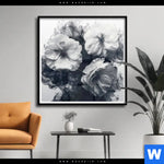 Poster Blumen Im Schwarzen Farbnebel Quadrat Produktvorschau mit dem Bild Blumen im schwarzen Farbnebel im Format Quadrat.
