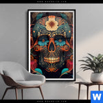 Poster Blumenschaedel Schwarz Hochformat Produktvorschau mit dem Bild Blumenschädel schwarz im Format Hochformat.