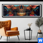 Poster Blumenschaedel Schwarz Panorama Produktvorschau mit dem Bild Blumenschädel schwarz im Format Panorama.
