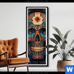 Poster Blumenschaedel Schwarz Schmal Produktvorschau mit dem Bild Blumenschädel schwarz im Format Schmal.