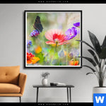 Poster Blumenwiese Mit Schmetterlingen Quadrat Produktvorschau mit dem Bild Blumenwiese mit Schmetterlingen im Format Quadrat.