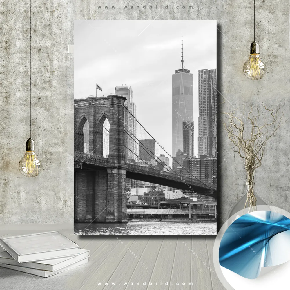 Poster von wandbild.com - Brooklyn Bridge Schwarzweiß - Hochformat