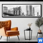Poster Brooklyn Bridge Schwarzweiss Panorama Produktvorschau mit dem Bild Brooklyn Bridge Schwarzweiß im Format Panorama.