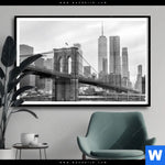 Poster Brooklyn Bridge Schwarzweiss Querformat Produktvorschau mit dem Bild Brooklyn Bridge Schwarzweiß im Format Querformat.