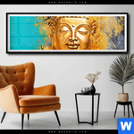 Poster Buddha Gold Tuerkis Panorama Produktvorschau mit dem Bild Buddha Gold & Türkis im Format Panorama.