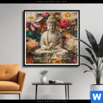 Poster Buddha In Farbenfrohen Blumen Quadrat Produktvorschau mit dem Bild Buddha in farbenfrohen Blumen im Format Quadrat.